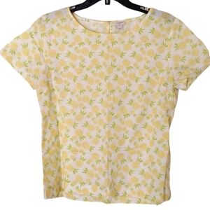 J Crew linen & cotton yellow pineapple print short sleeve top size medium